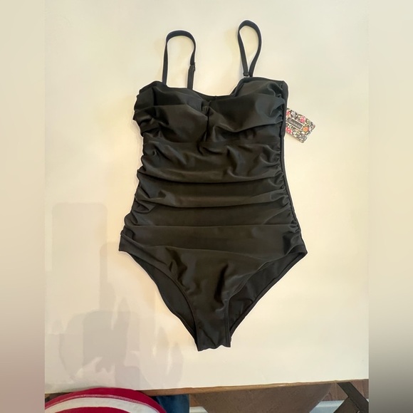 SMISMIVO ONE PIECE BLACK STRAPLESS/STRAPPED SWIMSUIT RUCHED FOR WOMAN SLIMMING - Picture 1 of 12